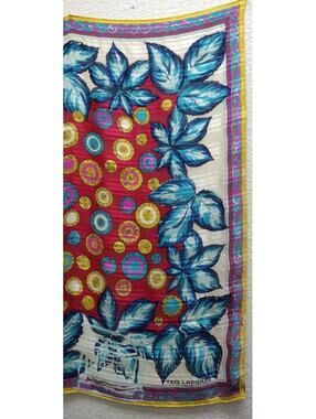 Vintage TED LAPIDUS PARIS Silk Scarf Rare Floral ASIANA AIRLINES COLORFUL COINS